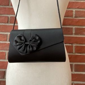 •Y&S ORIGINAL BLACK SILK BOW EVENING CLUTCH SHOULDER CROSSBODY BAG NWOT